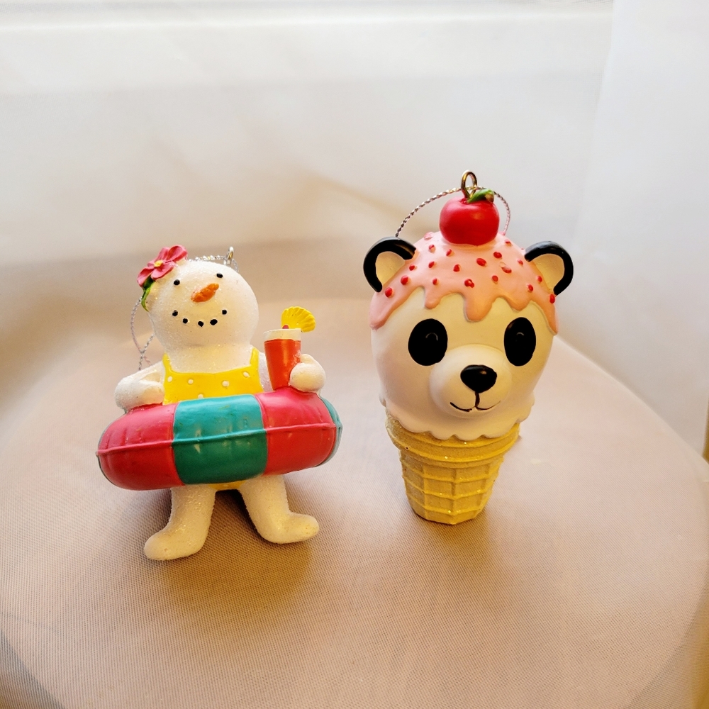 Set of NWT Christmas Tree Ornaments panda & snow woman